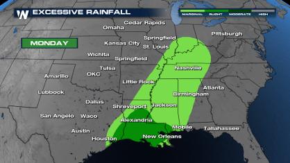 Severe Weather Threat Monday From Texas to the Lower Mississippi Valley