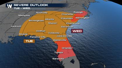 Severe Weather Continues in the Southeast Tuesday