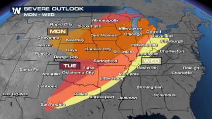 Severe Storms to Start the Week in the Central U.S.