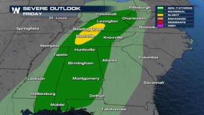 Severe Storms Possible from Ohio to the Gulf Coast Friday and Saturday