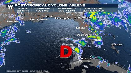 Arlene Weakens to a Post-Tropical Cyclone