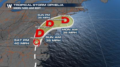 Ophelia Makes Landfall in North Carolina, Tropical Storm Conditions Spread North