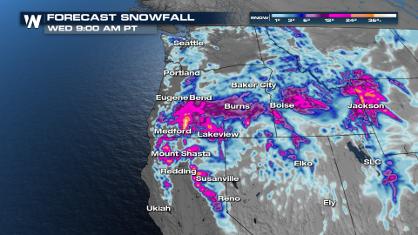 More Snow for California & Oregon into Tuesday