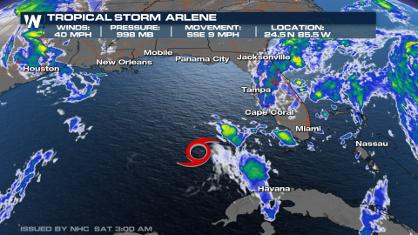 Tropical Storm Arlene Moves Towards Cuba