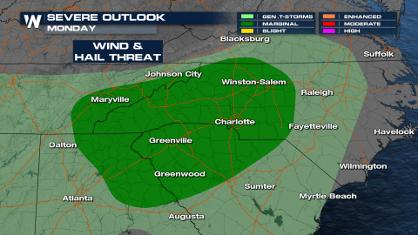 Storms Monday in the Southeast