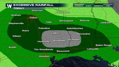 Flash Flooding Expected in East Texas, Louisiana Today