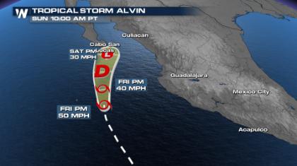 First Named Storm of the Season in the Pacific, Alvin Heads Toward Baja