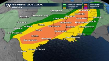 Severe Thunderstorms Expected Across The South Friday