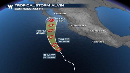 First Named Storm of the Season in the Pacific, Alvin Heads Toward Baja