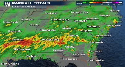 Showers and Storms Continue in the Southeast