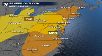Severe Storms For the East Coast Through Tuesday