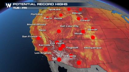 Record Highs Chased Back to the West This Week