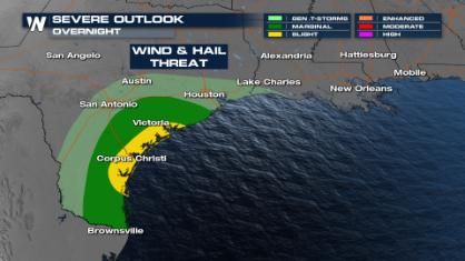 Severe Storm Threat for Texas Coast Early Sunday Morning