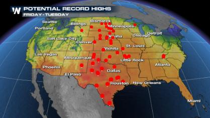 Record Heat Spreads into the Plains