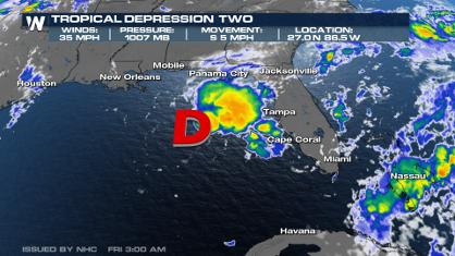 Tropical Depression Two Drifting South in the Gulf of Mexico