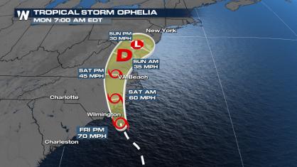 Ophelia Brings Tropical Storm Conditions to the East Coast