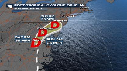Ophelia Makes Landfall in North Carolina, Now Post-Tropical
