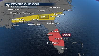 Strong Storms in the Southeast through Monday